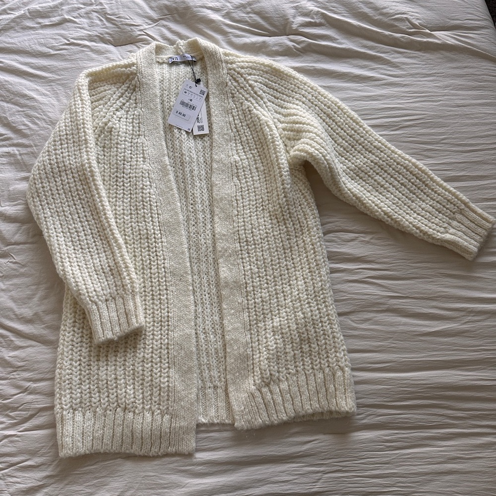 Zara Cream Open-Front Chunky Knit Cardigan